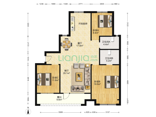 铂悦公馆K区 3室2厅2卫 132平方