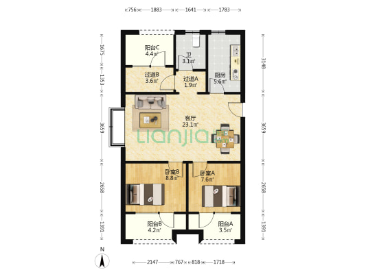 星海府 2室1厅1卫 96平方