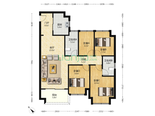 保利和悦滨江 4室1厅2卫 116平方