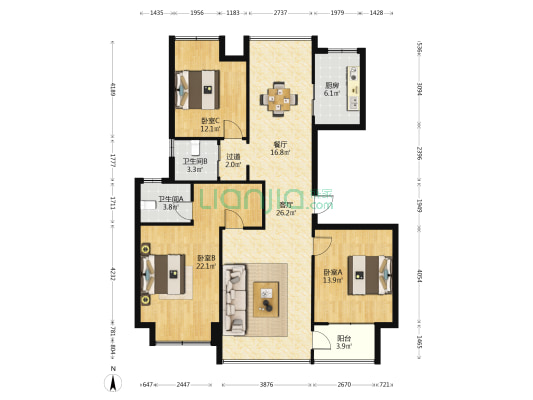 天成和邦苑 3室2厅2卫 129平方