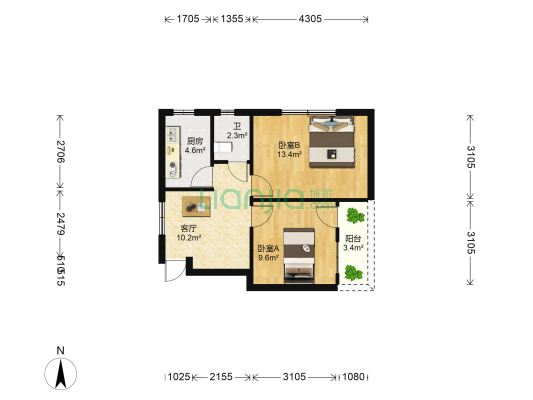 辕门新村中区 2室1厅1卫 54平方