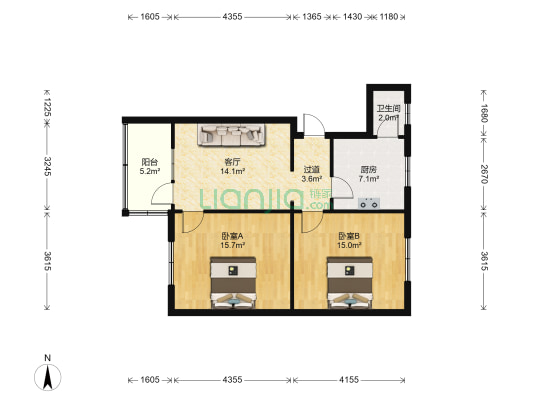 东门路15号 2室1厅1卫 68平方