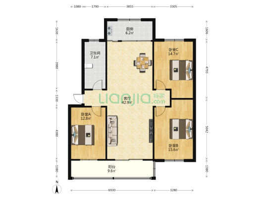 解放路四巷工商局家属院 3室1厅1卫 126平方