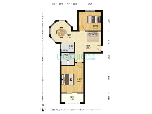 凤凰小镇 2室2厅1卫 81平方