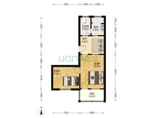 花山湾新村一区 2室1厅1卫 52平方