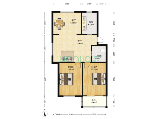 江海花园 2室2厅1卫 97平方