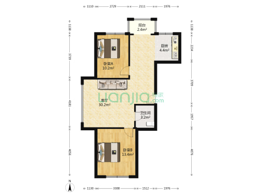 祥和轩B区 2室1厅1卫 95平方
