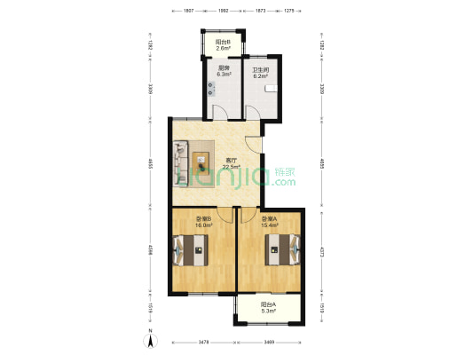 幸福人家 2室1厅1卫 97平方