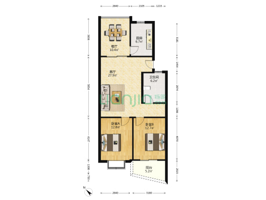 松海苑 2室2厅1卫 97平方