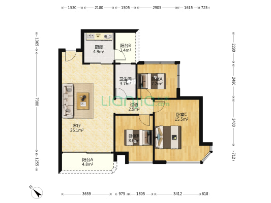 碧桂园十里银滩钻石海 3室1厅1卫 89平方
