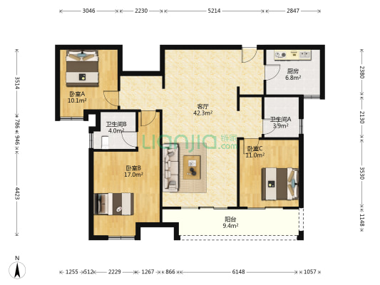 万科荣成兰乔圣菲西区 3室1厅2卫 124平方