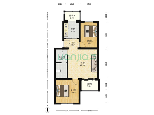 燕房路小区 2室1厅1卫 78平方