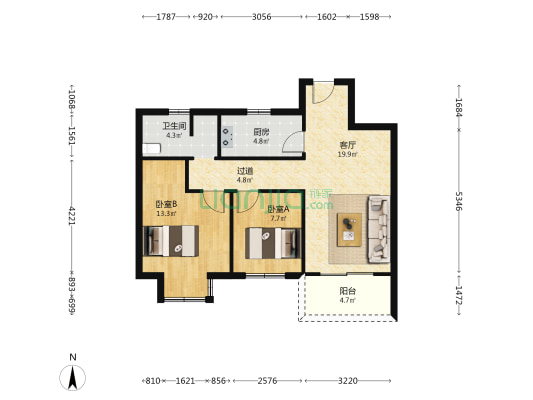 天授宝龙观邸 2室1厅1卫 82平方