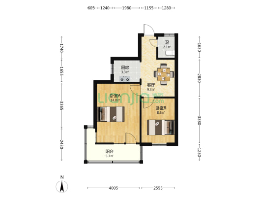 繁荣新村点式楼 2室1厅1卫 52平方