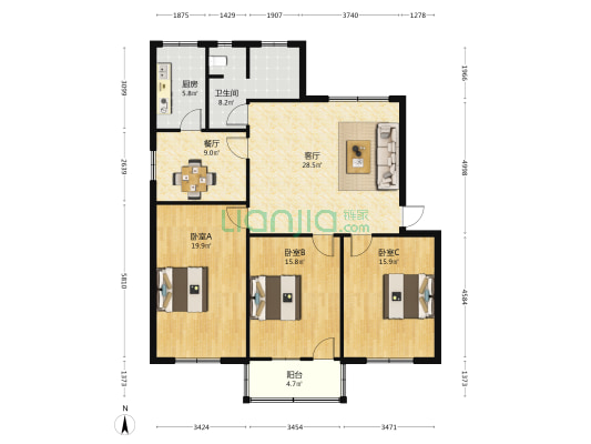 博物馆家属院 3室2厅1卫 129平方