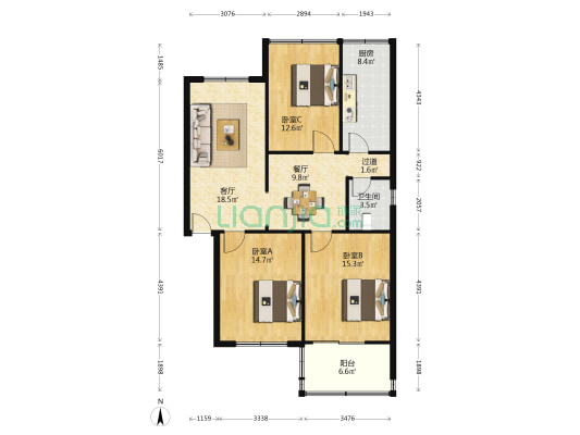 任砦北街4号院 3室2厅1卫 99平方