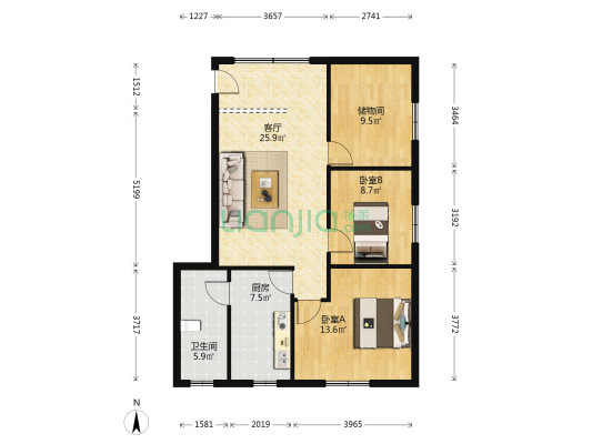 中心新苑 2室1厅1卫 77平方