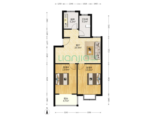 一水花园 2室1厅1卫 85平方