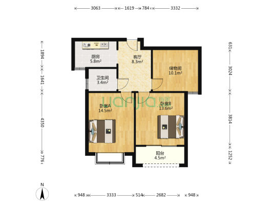 裕源诚品 2室1厅1卫 155平方