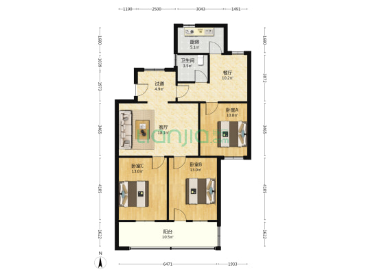 兴华楼 3室2厅1卫 103平方