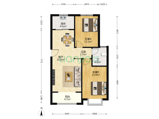 盛紫中央公园 2室1厅1卫 94平方