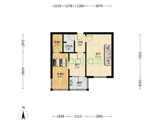 安监局宿舍 2室2厅1卫 50平方