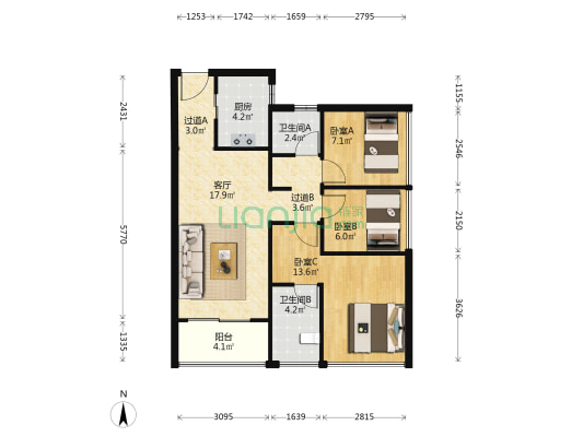 万科幸福悦B区 3室1厅2卫 79平方