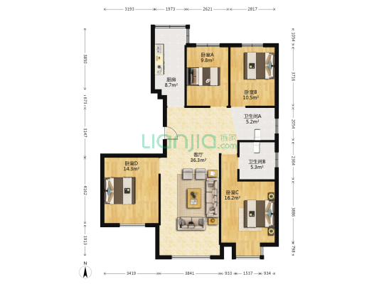 东润华庭 4室1厅2卫 137平方