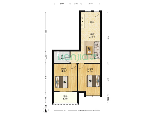 正祥尊园 2室1厅1卫 71平方