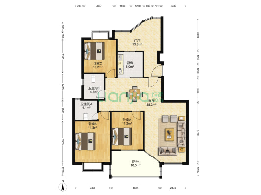 翠岛花城 3室1厅2卫 133平方