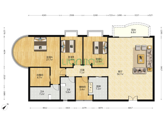萃峰阁 3室1厅2卫 188平方