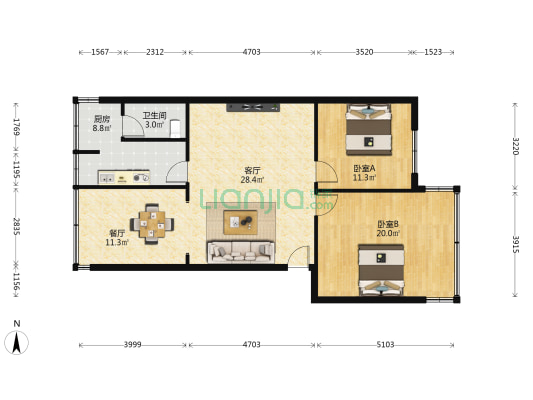 汇宇商住楼 2室2厅1卫 93平方