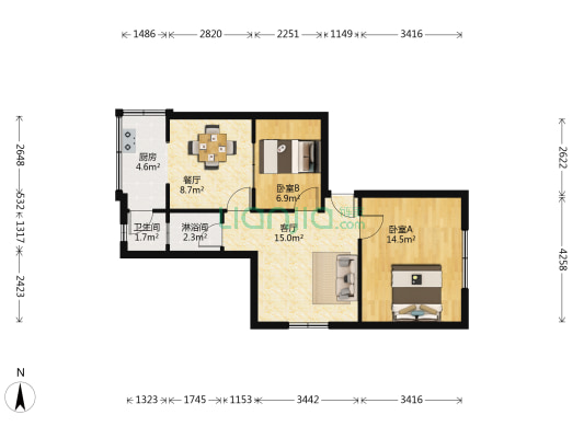 崇德里9号 2室2厅2卫 64平方