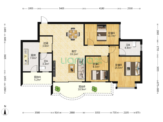 翠竹苑(兴宁区) 3室1厅2卫 112平方