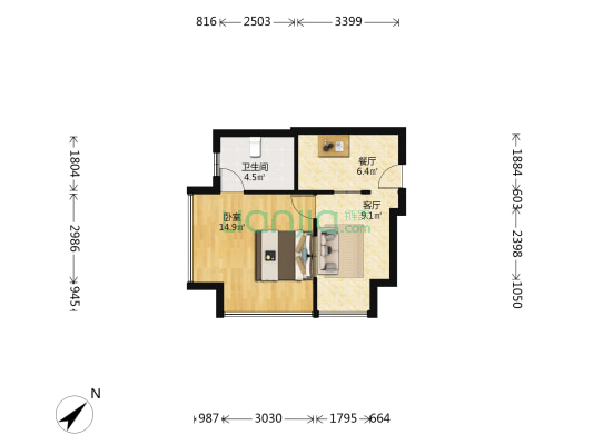 星河世纪广场 1室2厅1卫 47平方