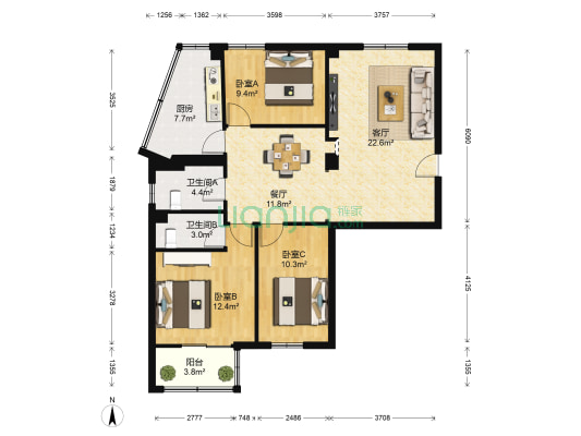 平安阁 3室2厅2卫 94平方