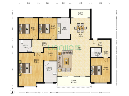 秦汉佳苑 4室2厅3卫 189平方