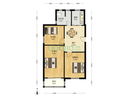 亮月街小区 2室1厅1卫 80平方