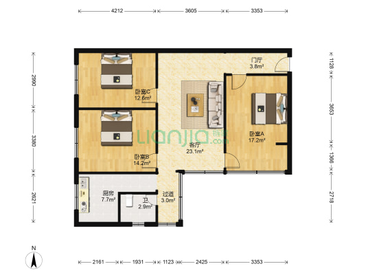 团结里 3室1厅1卫 102平方