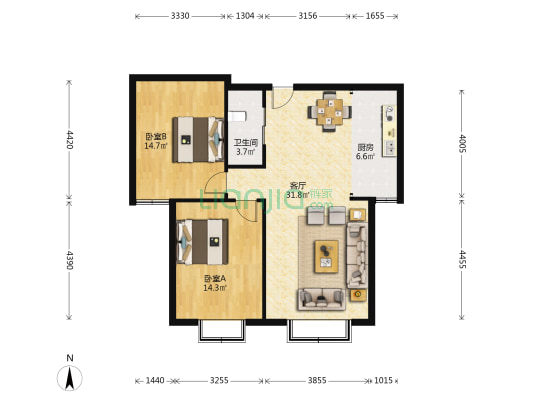 蓝山·国际公馆 2室1厅1卫 100平方
