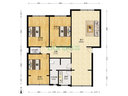 城北下街63号院 3室1厅2卫 143平方