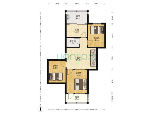 西苑小区(莱阳) 3室1厅1卫 74平方