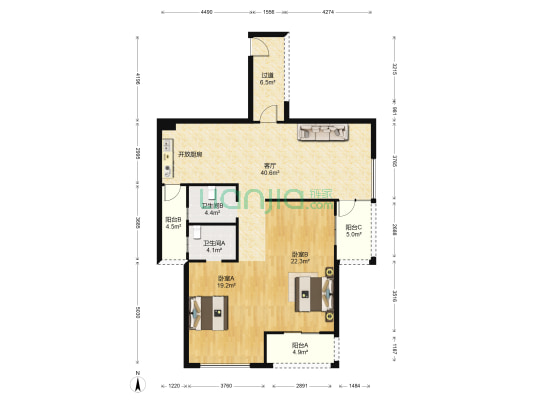 嘉润国际广场 2室1厅2卫 122平方