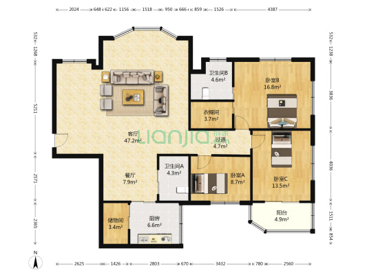 正茂大厦 3室2厅2卫 162平方