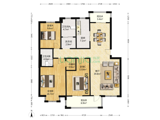 月雅苑 3室1厅3卫 127平方