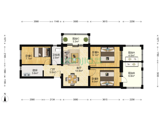 玉桥北里 3室1厅1卫 75平方