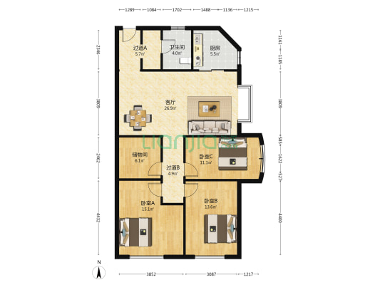 金厦银座 3室1厅1卫 128平方