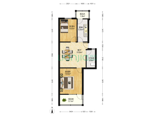 奎园秋月园 2室1厅1卫 70平方