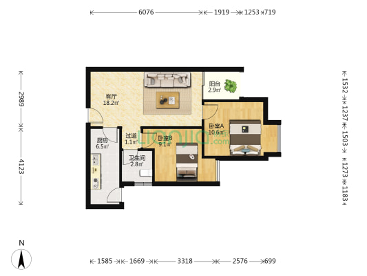 海会苑 2室1厅1卫 68平方