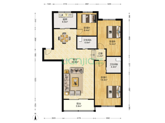 万隆公寓 3室1厅2卫 129平方